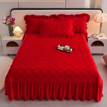 馨梦缘 2025新款亲肤舒适纯色高克重牛奶绒单床盖 单床盖-大红