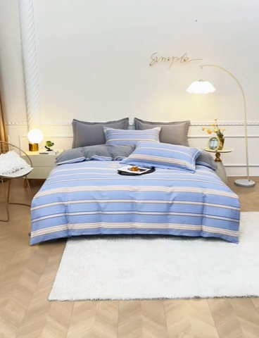 91家纺网 家纺一手货源 找家纺 优尚家纺 2025新款全棉磨毛纯棉喷气印花清新轻奢款四件套 轻奢款-星梦蓝语