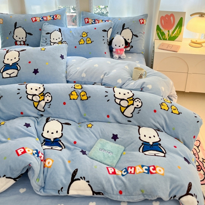 91家纺网 家纺一手货源 找家纺 2024新款三丽鸥牛奶绒小版四件套 牛奶绒小版-活力帕恰狗