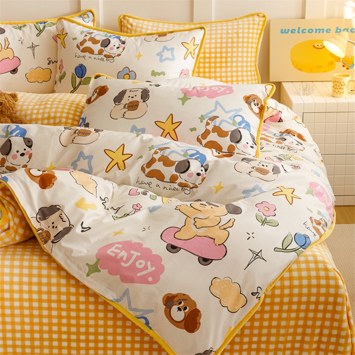 91家纺网 家纺一手货源 找家纺 红粉佳人 2025新款棉加绒印花四件套 欢乐狗