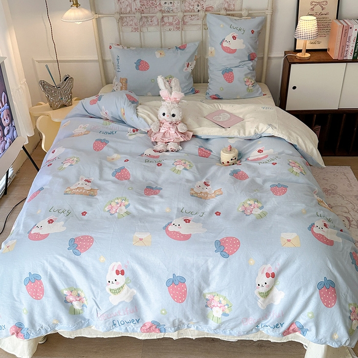 91家纺网 家纺一手货源 找家纺 昔可 2024新款13070全棉四件套系列（第三批） 草莓花束兔