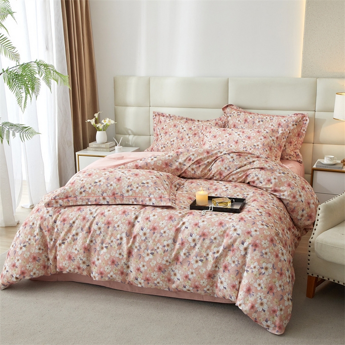 91家纺网 家纺一手货源 找家纺 品乐家纺 2024新款32支全棉超柔生态磨毛四件套 爱在花开-粉