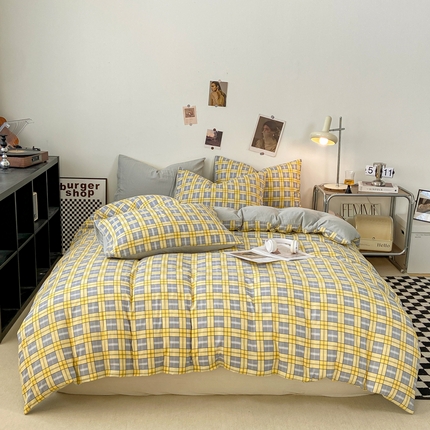 91家纺网 家纺一手货源 找家纺 （总）悦织湾家纺 2025新款日式简约格子水洗棉单品被套系列