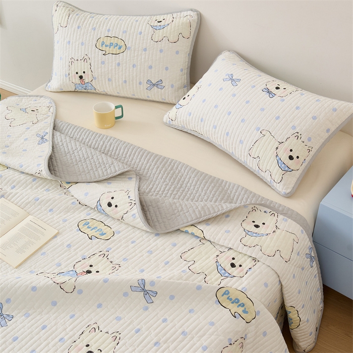 91家纺网 家纺一手货源 找家纺 美优兰 2025春款全棉单面高温砂洗床盖 小奶狗