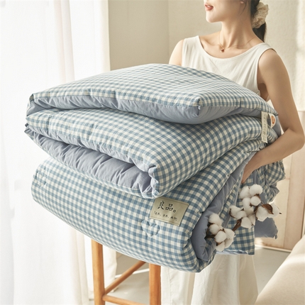 91家纺网 家纺一手货源 找家纺 2024新款b类无印风100%新疆棉花冬被被子被芯 无印风-天蓝小格