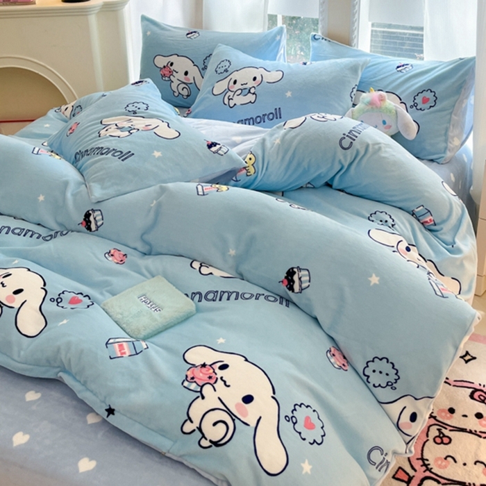 91家纺网 家纺一手货源 找家纺 2024新款三丽鸥牛奶绒小版四件套 牛奶绒小版-蛋糕玉桂狗