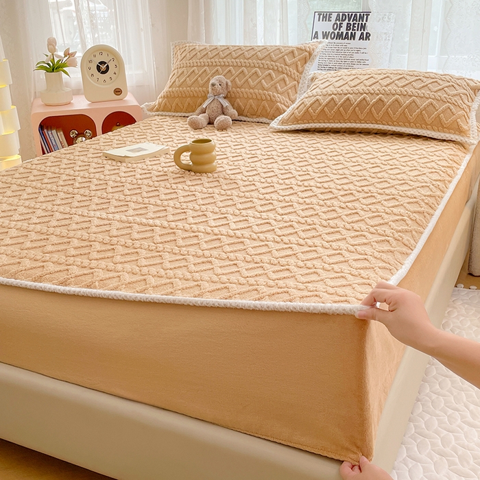 91家纺网 家纺一手货源 找家纺 梦舒羽 2025新款220克高克重塔芙绒床笠床垫保护套床单套床盖 优雅咖