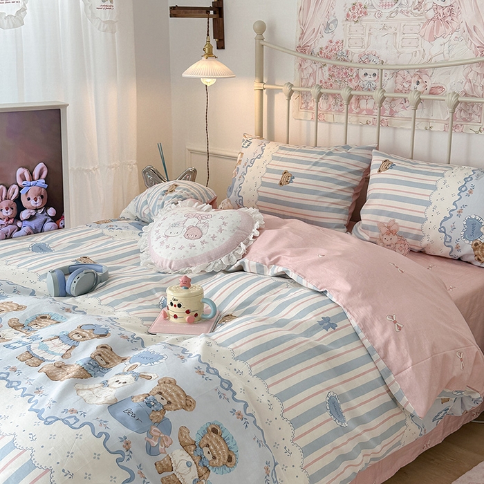 91家纺网 家纺一手货源 找家纺 昔可 2024新款13070全棉四件套系列（第三批） 洛可可小熊