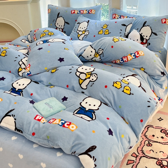 91家纺网 家纺一手货源 找家纺 2024新款三丽鸥牛奶绒小版四件套 牛奶绒小版-活力帕恰狗