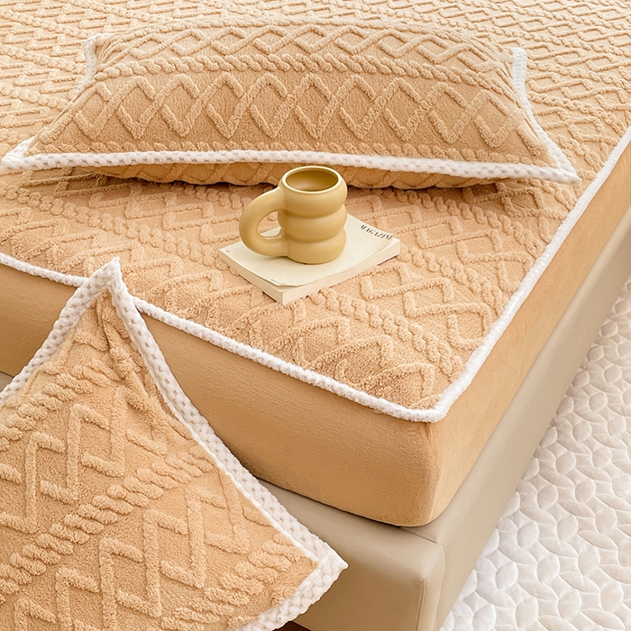 91家纺网 家纺一手货源 找家纺 梦舒羽 2025新款220克高克重塔芙绒床笠床垫保护套床单套床盖 优雅咖