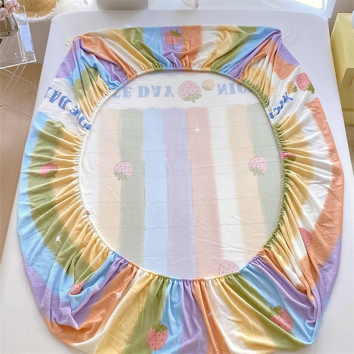 91家纺网 家纺一手货源 找家纺 凯儿家纺  2024新款加厚高克重印花系列单床笠 彩虹甜心