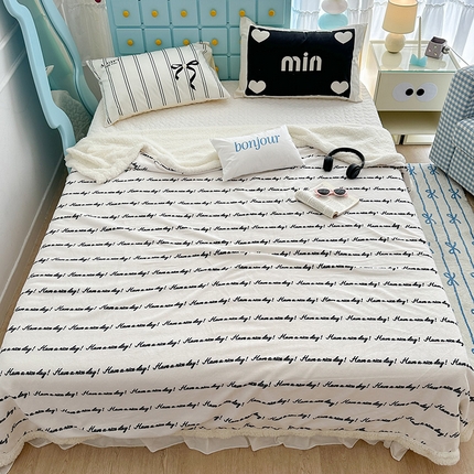 昔可家纺 2024新款羊羔绒牛奶绒毛毯系列（三）-ins小清新系列 潮酷黑色字母