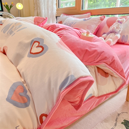 91家纺网 家纺一手货源 找家纺 （总）红粉佳人 2025新款棉加绒印花单被套