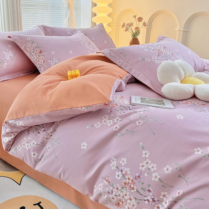 91家纺网 家纺一手货源 找家纺 优尚家纺 2025新款全棉磨毛纯棉喷气印花清新轻奢款四件套 清新款-梦绘梅香