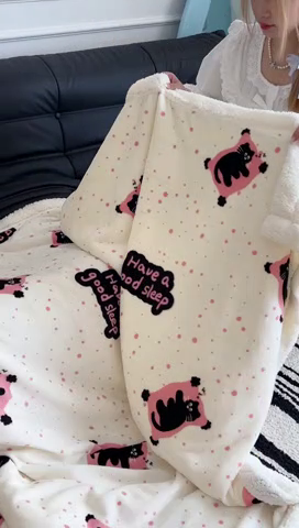 91家纺网 家纺一手货源 找家纺 昔可家纺 2024新款羊羔绒牛奶绒毛毯系列（三）-卡通系列 晚安猫猫