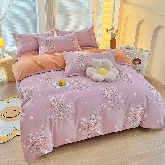 91家纺网 家纺一手货源 找家纺 优尚家纺 2025新款全棉磨毛纯棉喷气印花清新轻奢款四件套 清新款-梦绘梅香