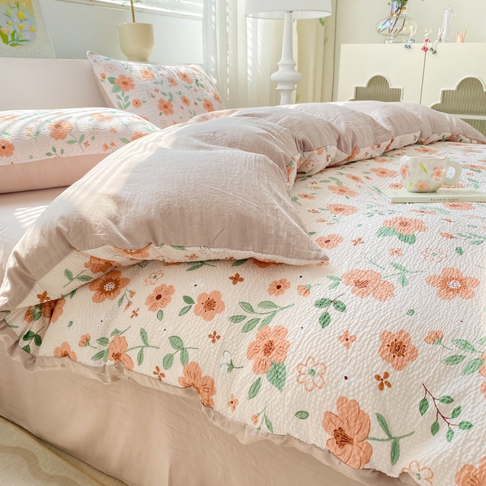 91家纺网 家纺一手货源 找家纺 悦织湾家纺 2025新款轻奢北欧风小清新印花水洗棉四件套 咖啡格调