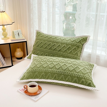 梦舒羽  2025新款220克高克重塔芙绒枕套枕芯套宿舍枕头套单人一对装 茶绿色