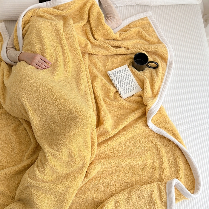 91家纺网 家纺一手货源 找家纺 沐棉 2024新款羊羔绒泰迪绒毛毯 柠檬黄