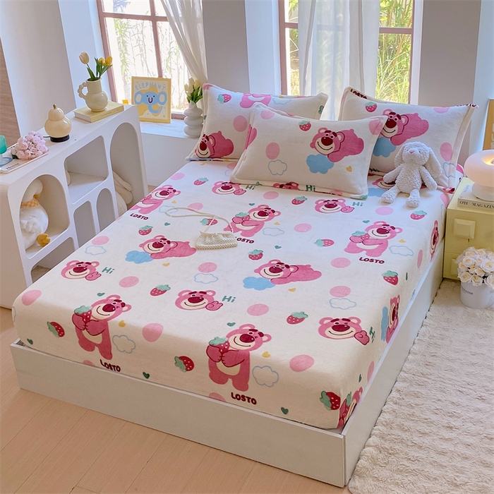 91家纺网 家纺一手货源 找家纺 凯儿家纺  2024新款加厚高克重印花系列单床笠 萌萌熊宝