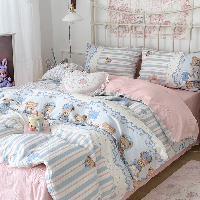 91家纺网 家纺一手货源 找家纺 昔可 2024新款13070全棉四件套系列（第三批） 洛可可小熊