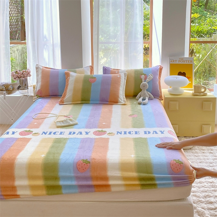 91家纺网 家纺一手货源 找家纺 凯儿家纺  2024新款加厚高克重印花系列单床笠 彩虹甜心