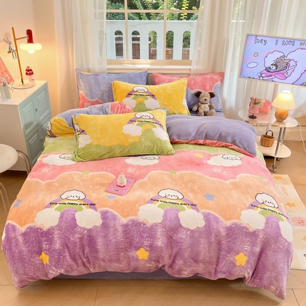 91家纺网 家纺一手货源 找家纺 （总）卡派 2024新款冬季亲肤透气牛奶绒印花四件套