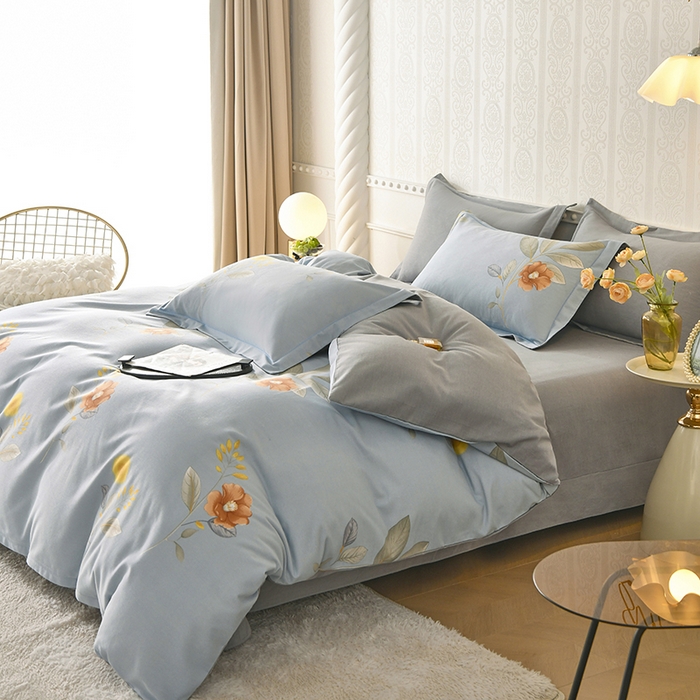 91家纺网 家纺一手货源 找家纺 优尚家纺 2025新款全棉磨毛纯棉喷气印花清新轻奢款四件套 轻奢款-蔚蓝幽梦