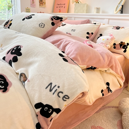 91家纺网 家纺一手货源 找家纺 （总）2024新款200g加厚防静电牛奶绒小清新四件套