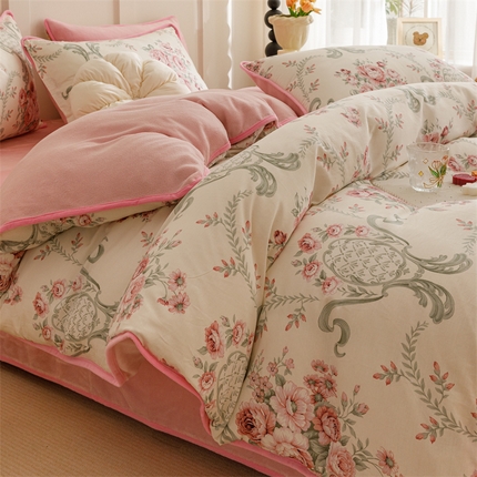 红粉佳人 2025新款棉加绒印花四件套 牡丹亭