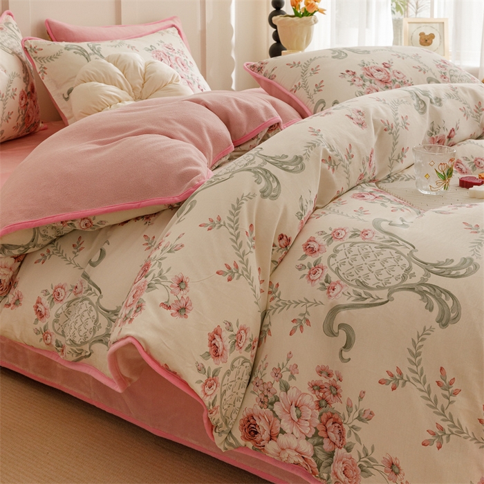 91家纺网 家纺一手货源 找家纺 红粉佳人 2025新款棉加绒印花四件套 牡丹亭