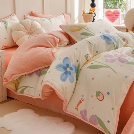 91家纺网 家纺一手货源 找家纺 (总）红粉佳人 2025新款棉加绒印花四件套