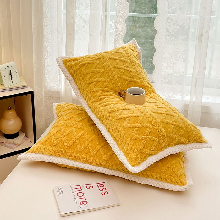 91家纺网 家纺一手货源 找家纺 梦舒羽  2025新款220克高克重塔芙绒枕套枕芯套宿舍枕头套单人一对装 柠檬黄