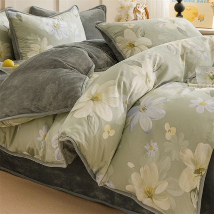 红粉佳人 2025新款棉加绒印花四件套 温婉-绿