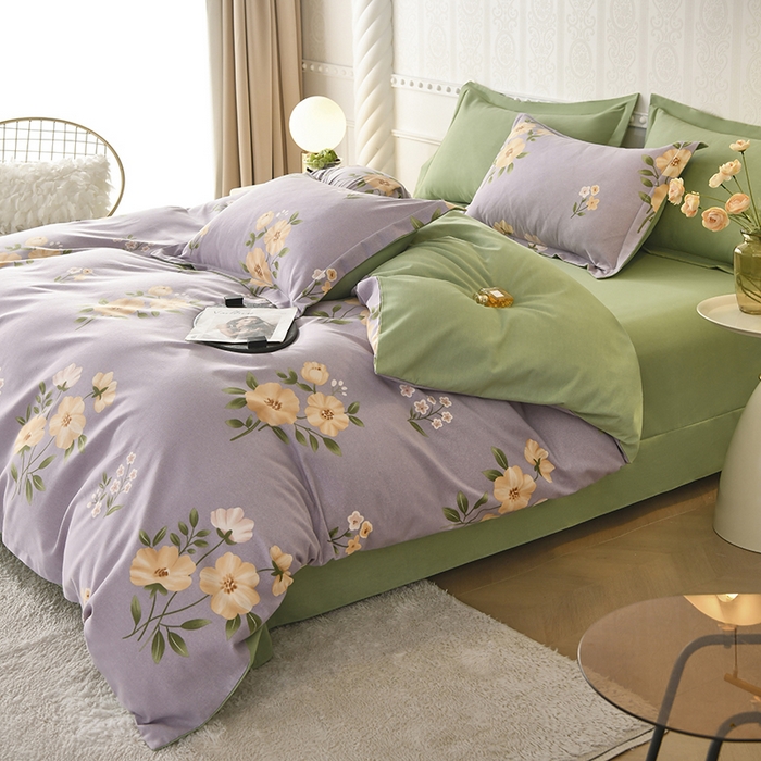 91家纺网 家纺一手货源 找家纺 优尚家纺 2025新款全棉磨毛纯棉喷气印花清新轻奢款四件套 轻奢款-幽香雅韵