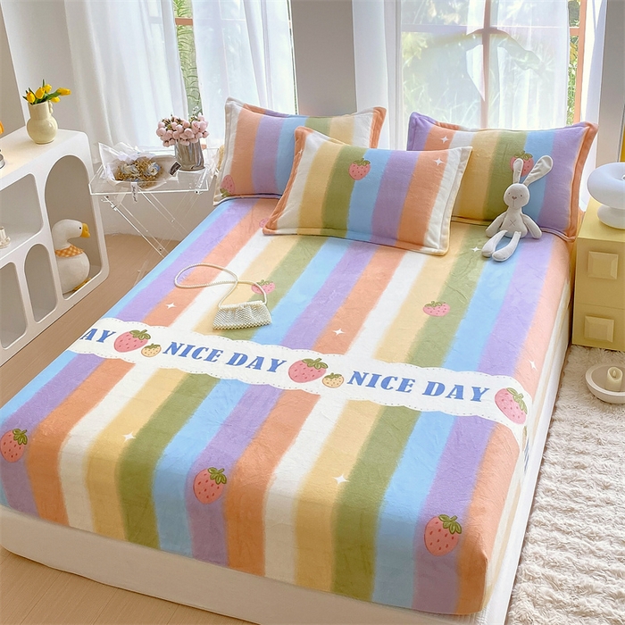 91家纺网 家纺一手货源 找家纺 凯儿家纺  2024新款加厚高克重印花系列单床笠 彩虹甜心