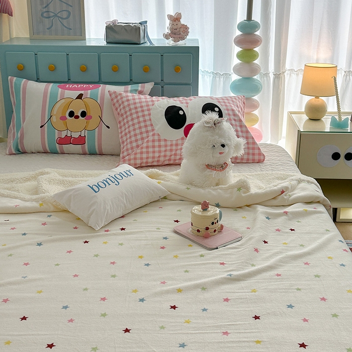 91家纺网 家纺一手货源 找家纺 昔可家纺 2024新款羊羔绒牛奶绒毛毯系列（三）-ins小清新系列 彩色小星星