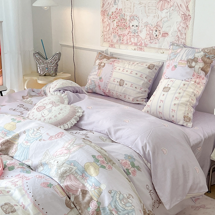 91家纺网 家纺一手货源 找家纺 昔可 2024新款13070全棉四件套系列（第三批） 小熊时光屋