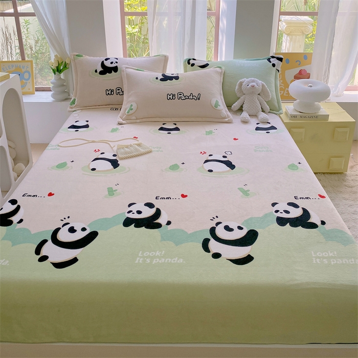 91家纺网 家纺一手货源 找家纺 凯儿家纺  2024新款加厚高克重印花系列单床笠 熊猫宝贝