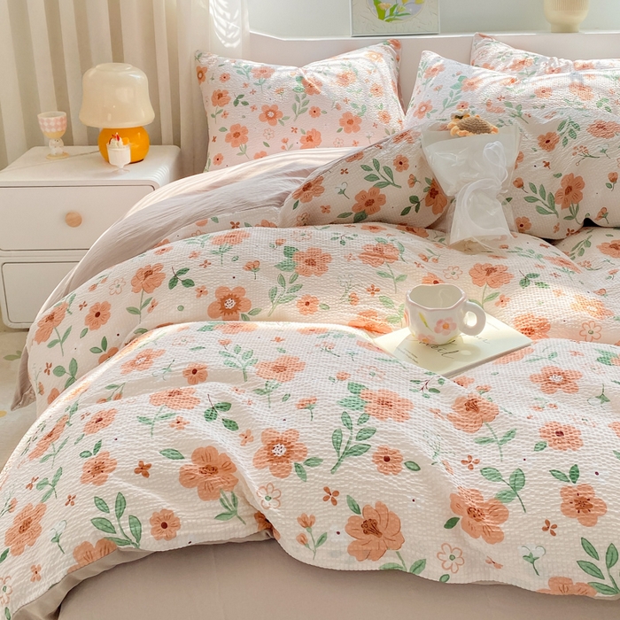 91家纺网 家纺一手货源 找家纺 悦织湾家纺 2025新款轻奢北欧风小清新印花水洗棉四件套 咖啡格调