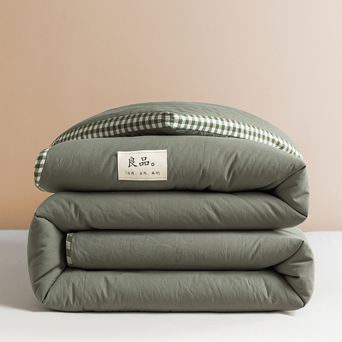 91家纺网 家纺一手货源 找家纺 2024新款无印风棋盘格立体边大豆纤维冬被 风格一 棋盘格-墨子绿