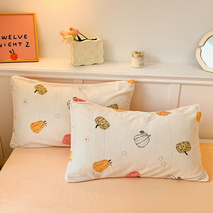 91家纺网 家纺一手货源 找家纺 2024新款200g加厚防静电牛奶绒小清新四件套 绒-炫彩南瓜