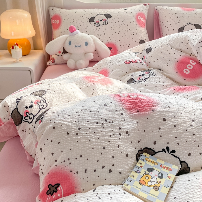 91家纺网 家纺一手货源 找家纺 悦织湾家纺 2025新款轻奢北欧风小清新印花水洗棉四件套 酷酷狗