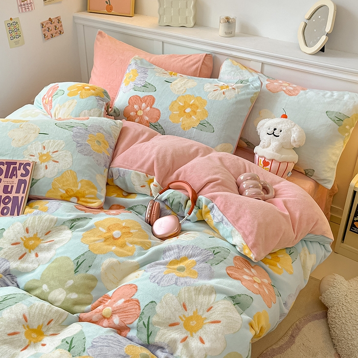 91家纺网 家纺一手货源 找家纺 （总）2024新款200g加厚防静电牛奶绒小清新四件套