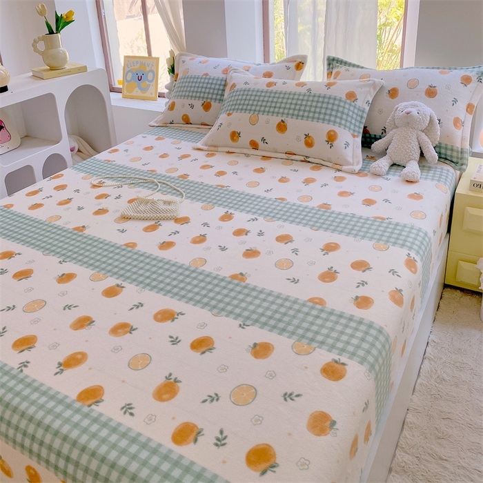 91家纺网 家纺一手货源 找家纺 凯儿家纺  2024新款加厚高克重印花系列单床笠 香蜜甜橙