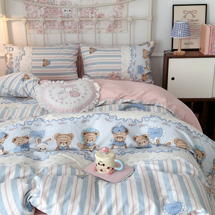 91家纺网 家纺一手货源 找家纺 昔可 2024新款13070全棉四件套系列（第三批） 洛可可小熊