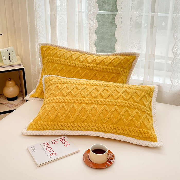 91家纺网 家纺一手货源 找家纺 梦舒羽  2025新款220克高克重塔芙绒枕套枕芯套宿舍枕头套单人一对装 柠檬黄