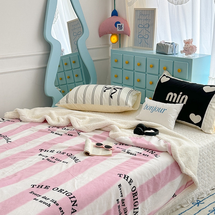 91家纺网 家纺一手货源 找家纺 昔可家纺 2024新款羊羔绒牛奶绒毛毯系列（三）-ins小清新系列 粉墨甜心