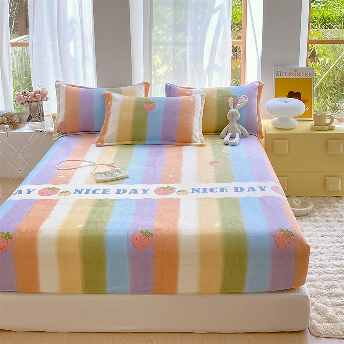 91家纺网 家纺一手货源 找家纺 凯儿家纺  2024新款加厚高克重印花系列单床笠 彩虹甜心