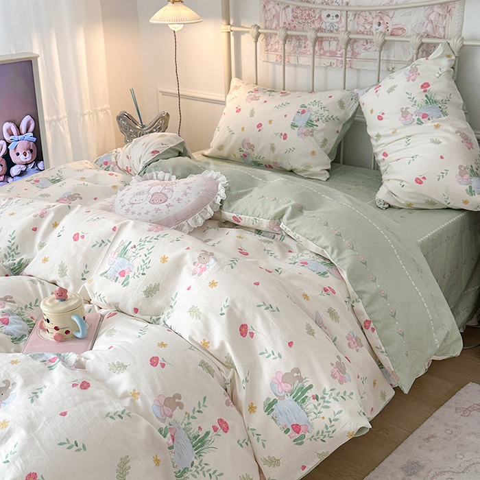 91家纺网 家纺一手货源 找家纺 昔可 2024新款13070全棉四件套系列（第三批） 夏日治愈兔